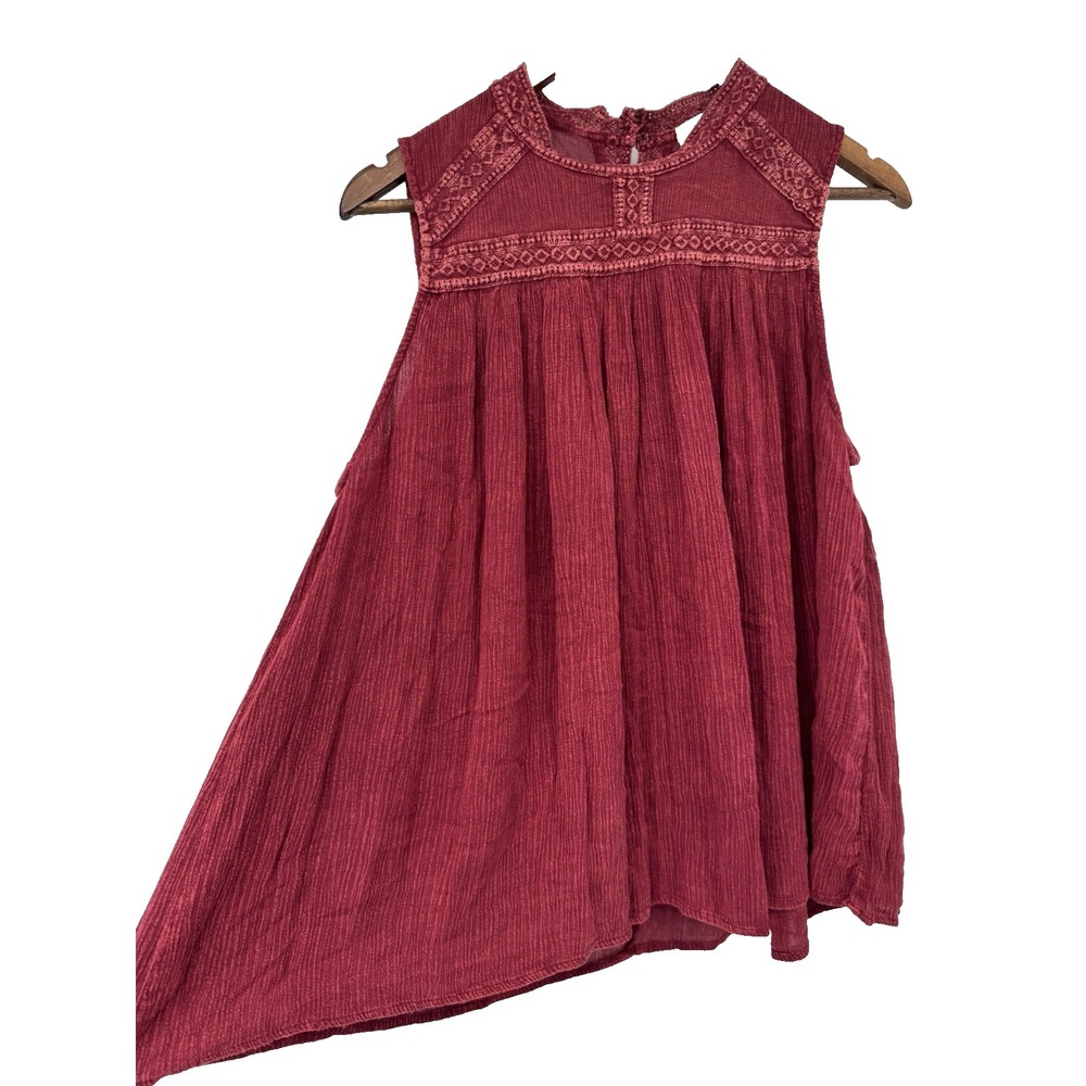 Altar'd State Red Burgundy Maroon Lace Embroidered Tank L Festival boho cottage